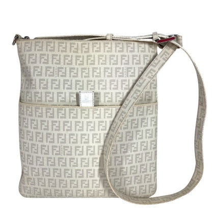 Fendi Shoulder Bag Zucchino Logo Leather White