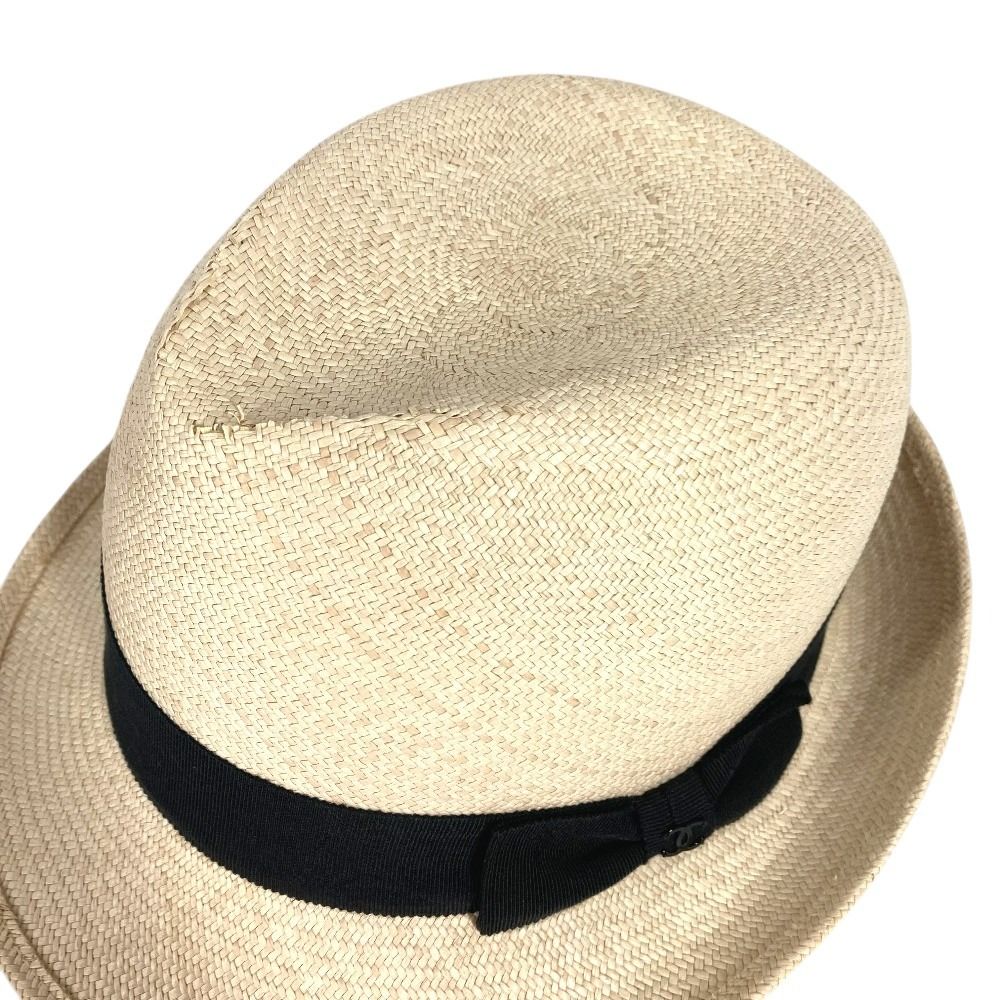 Chanel Hat CC Logo Straw Hat Ribbon Raffia Beige — view 2