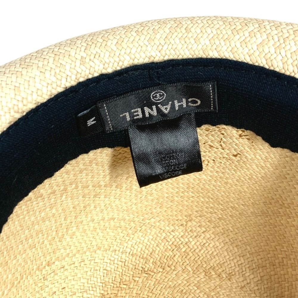 Chanel Hat CC Logo Straw Hat Ribbon Raffia Beige — view 9