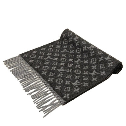 Louis Vuitton Scarf Echarpe Monogram Gradient Noir Wool Cashmere