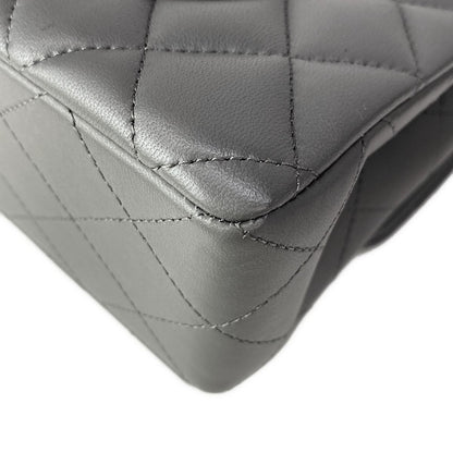 Chanel Shoulder Bag Double Flap Quilted Gray Gold Chain Metal — view 9