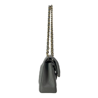 Chanel Shoulder Bag Double Flap Quilted Gray Gold Chain Metal — view 2