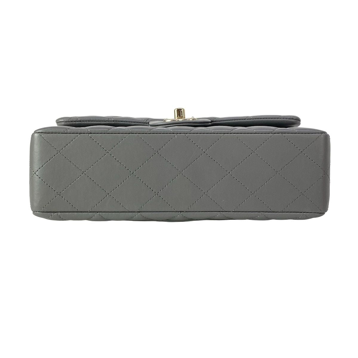 Chanel Shoulder Bag Double Flap Quilted Gray Gold Chain Metal — view 5