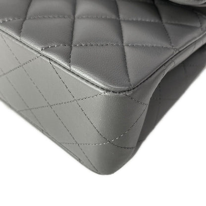 Chanel Shoulder Bag Double Flap Quilted Gray Gold Chain Metal — view 7