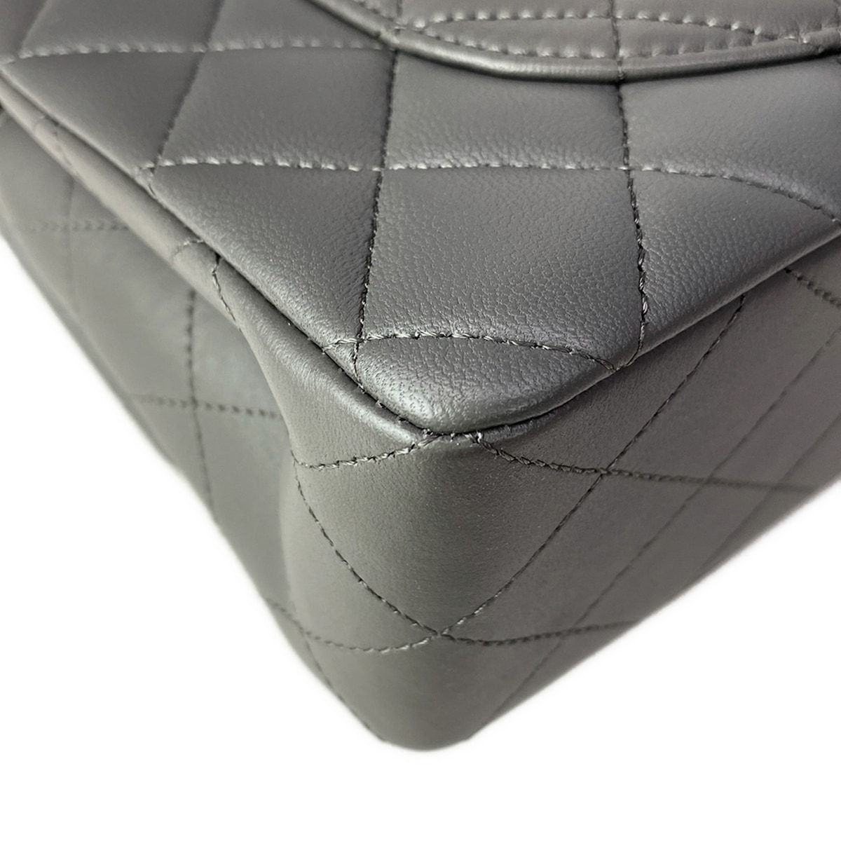 Chanel Shoulder Bag Double Flap Quilted Gray Gold Chain Metal — view 8