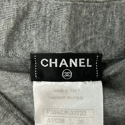 Chanel Long Sleeve Sweater 36 S Light Gray Wool Camellia Cashmere — view 3
