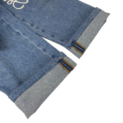 Loewe Jeans 42 L Anagram Baggy Blue White Full Length Button Fly Cotton — view 7