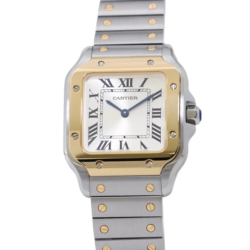 Cartier Santos de Cartier Watch SM SS 18k Yellow Gold Quartz Silver Dial