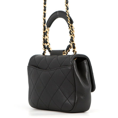 Chanel Chain Shoulder Bag Quilted CC Logo Top Handle Mini Flap Black — view 2