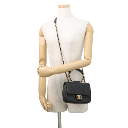 Chanel Chain Shoulder Bag Quilted CC Logo Top Handle Mini Flap Black — view 5