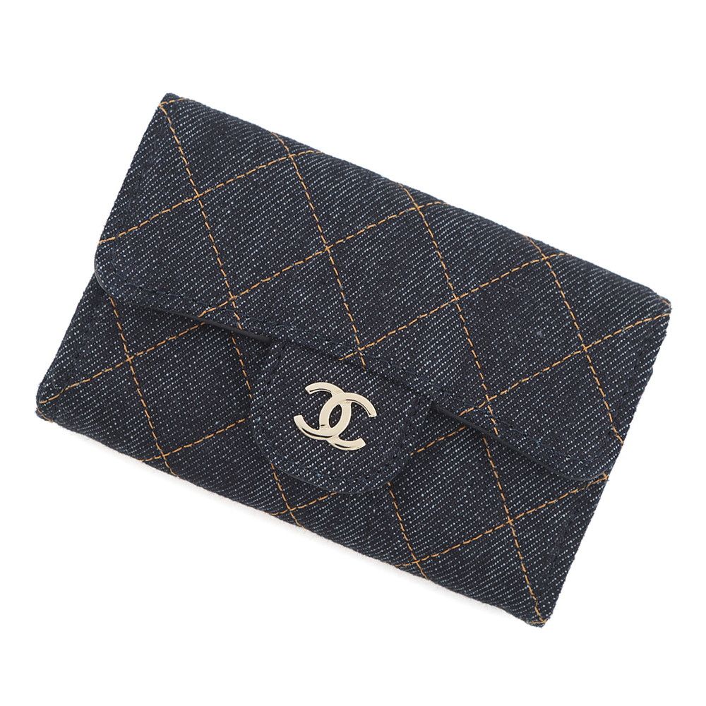 Chanel Card Case Quilted Classic CC Logo Denim Business Holder