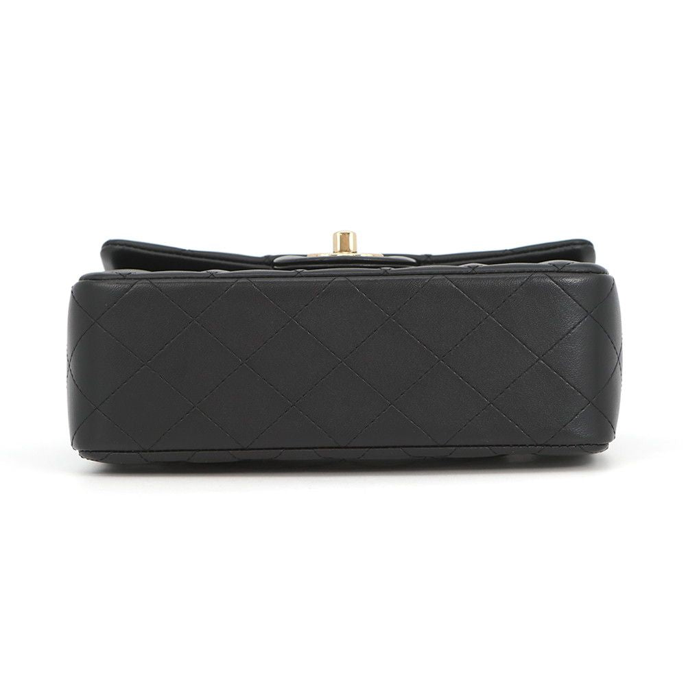 Chanel Chain Shoulder Bag Quilted CC Logo Top Handle Mini Flap Lambskin Black — view 3