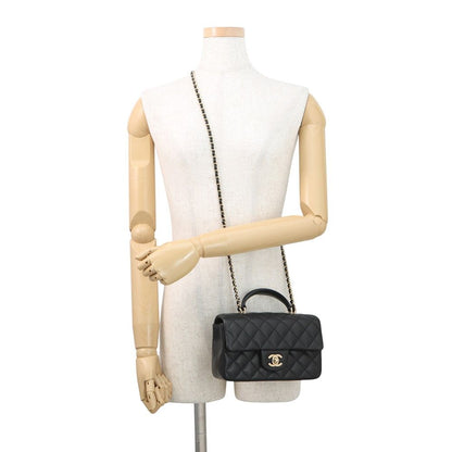 Chanel Chain Shoulder Bag Quilted CC Logo Top Handle Mini Flap Lambskin Black — view 5