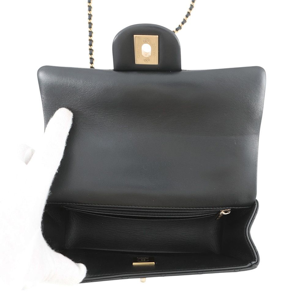 Chanel Chain Shoulder Bag Quilted CC Logo Top Handle Mini Flap Lambskin Black — view 6