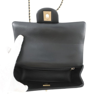 Chanel Chain Shoulder Bag Quilted CC Logo Top Handle Mini Flap Lambskin Black — view 6