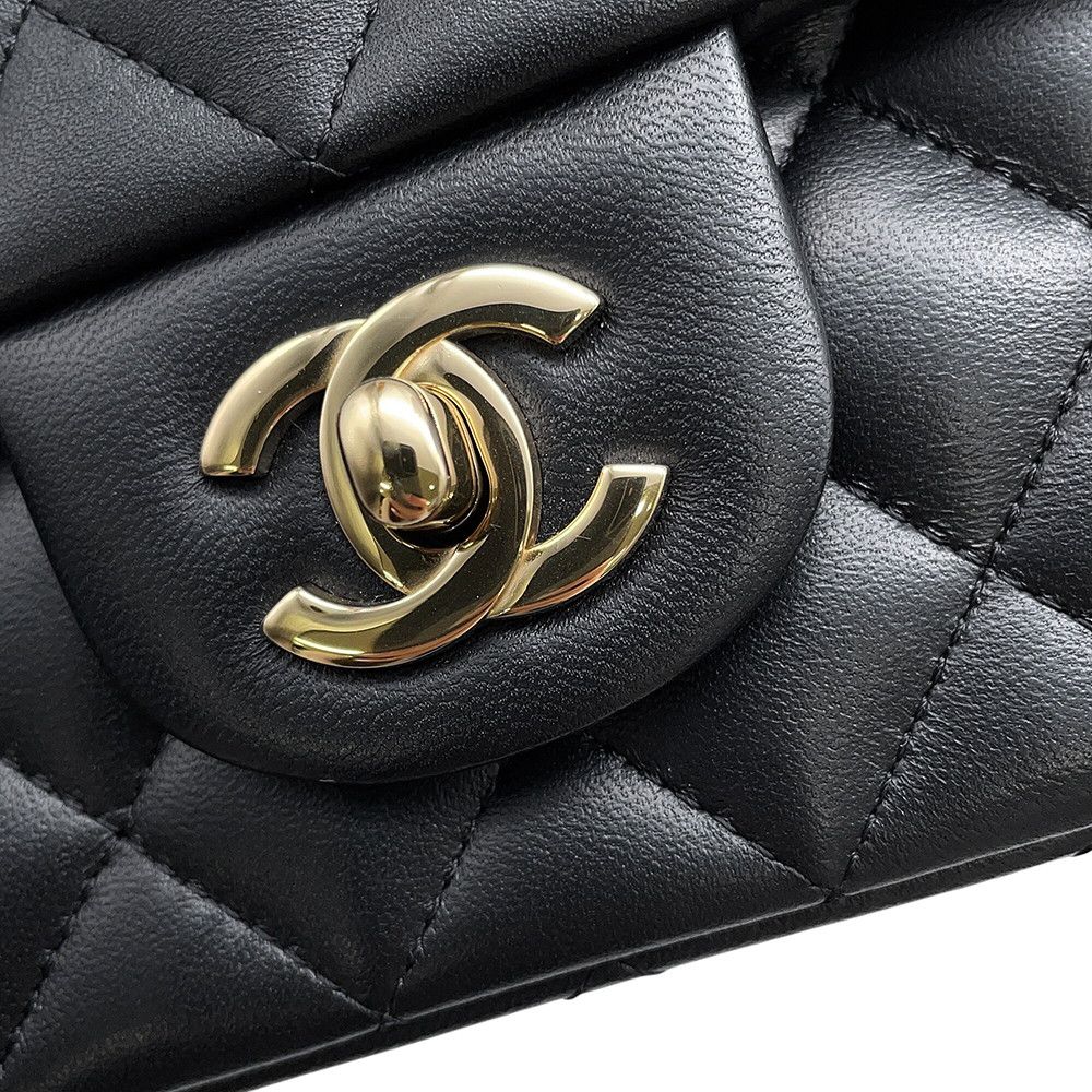 Chanel Chain Shoulder Bag Quilted CC Logo Top Handle Mini Flap Lambskin Black — view 9