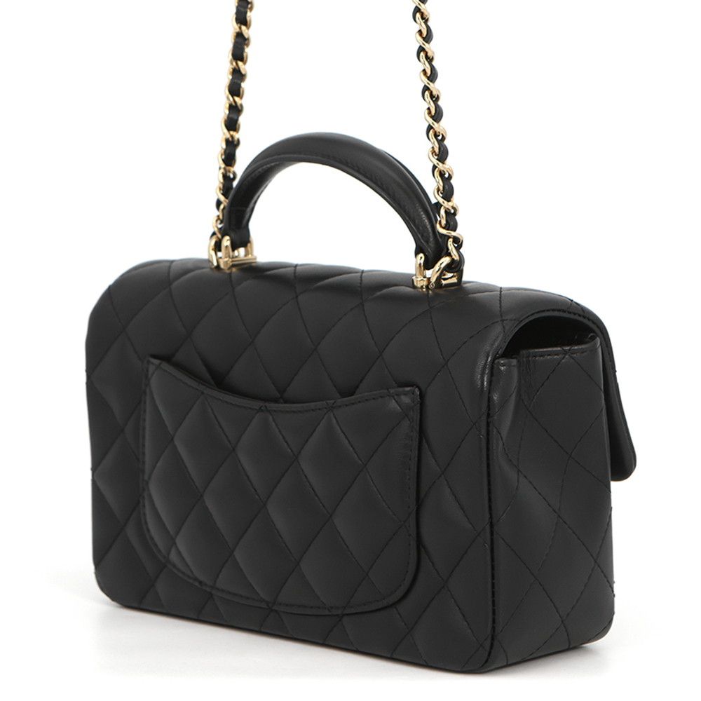 Chanel Chain Shoulder Bag Quilted CC Logo Top Handle Mini Flap Lambskin Black — view 2