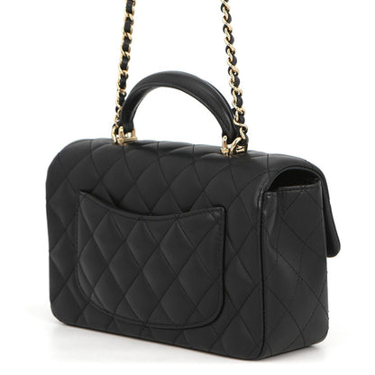 Chanel Chain Shoulder Bag Quilted CC Logo Top Handle Mini Flap Lambskin Black — view 2