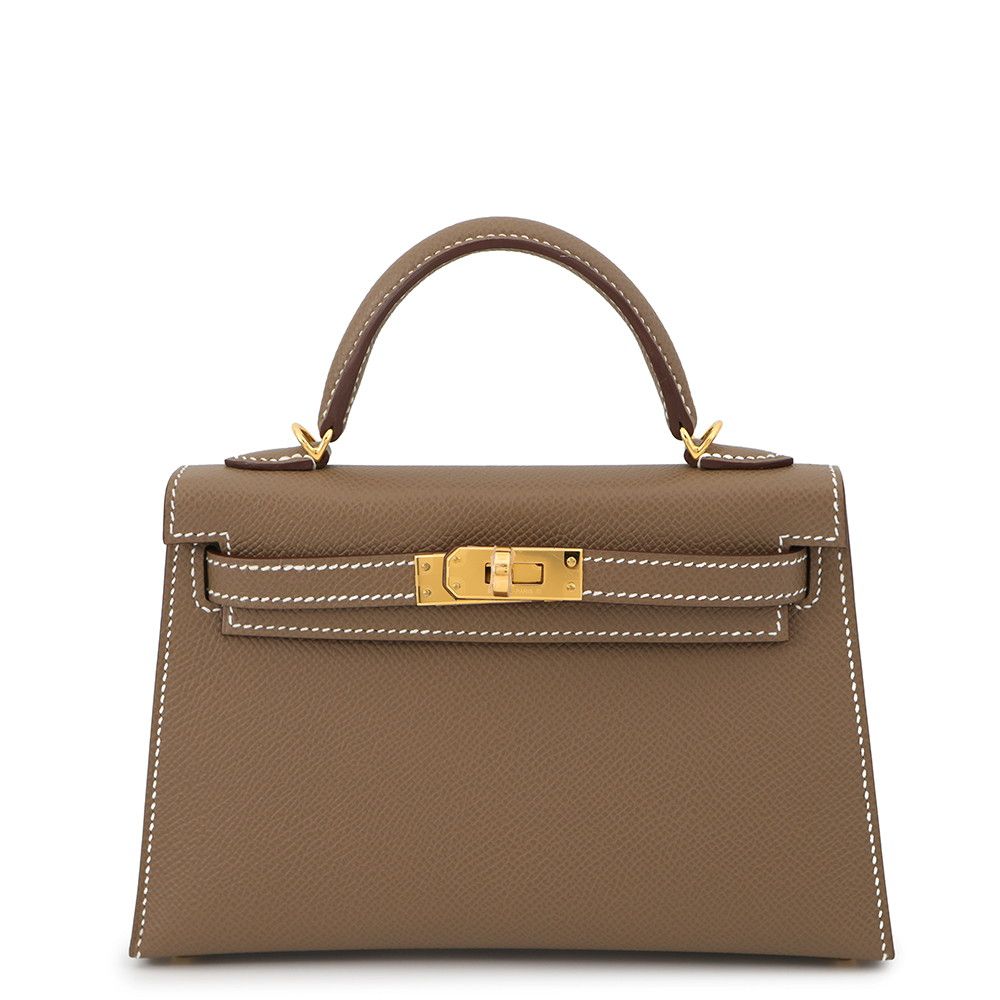Hermes Mini Kelly 2 Sellier Etoupe Gold Epsom 2-Way Handbag