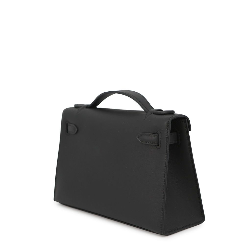 Hermes Handbag Pochette Kelly Black Silver Swift — view 2