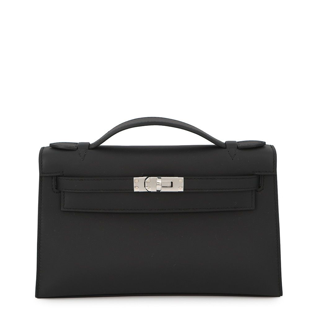 Hermes Handbag Pochette Kelly Black Silver Swift