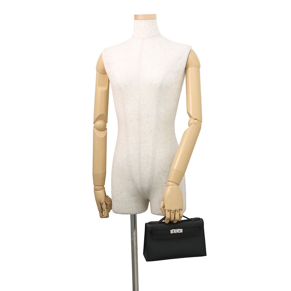 Hermes Handbag Pochette Kelly Black Silver Swift — view 4