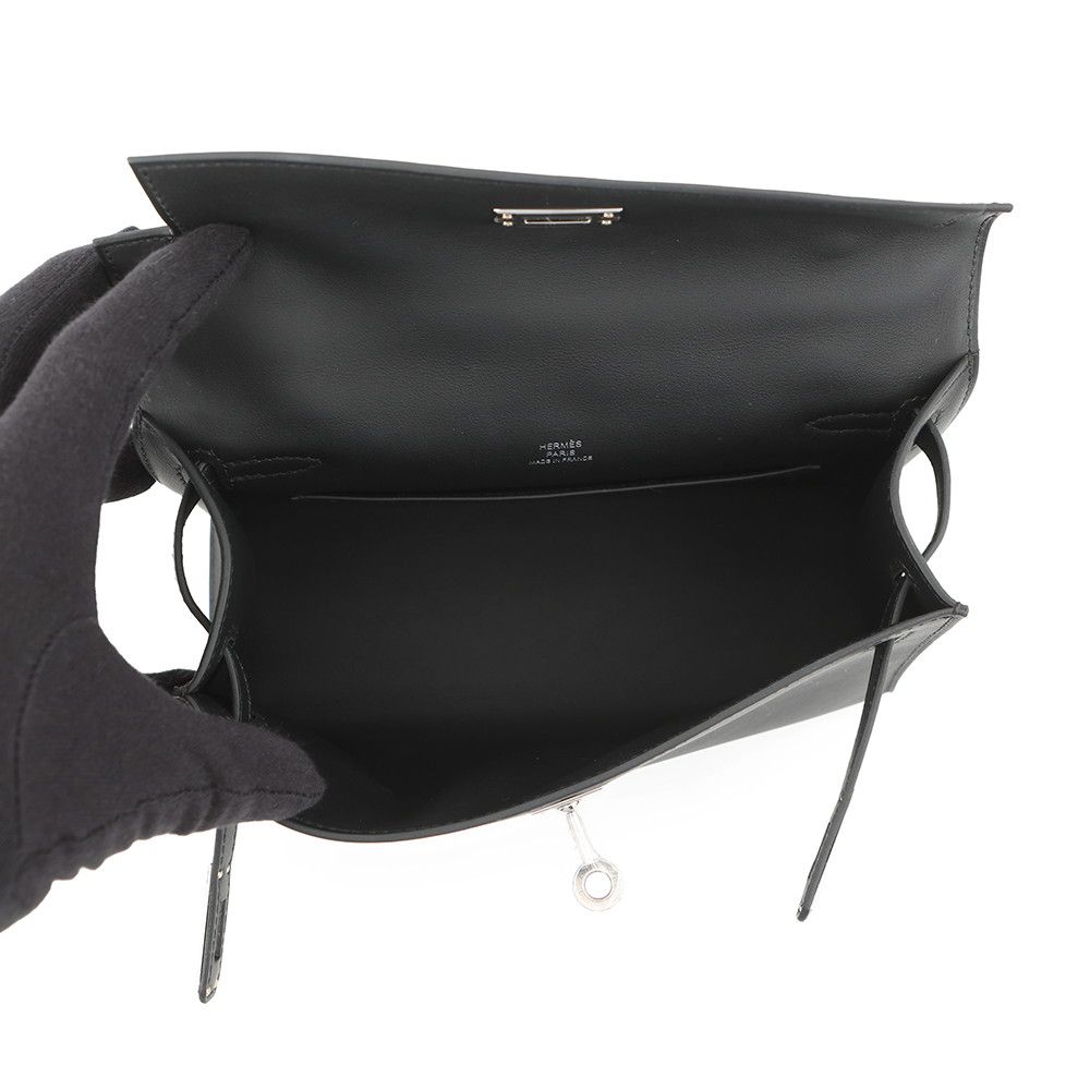 Hermes Handbag Pochette Kelly Black Silver Swift — view 5
