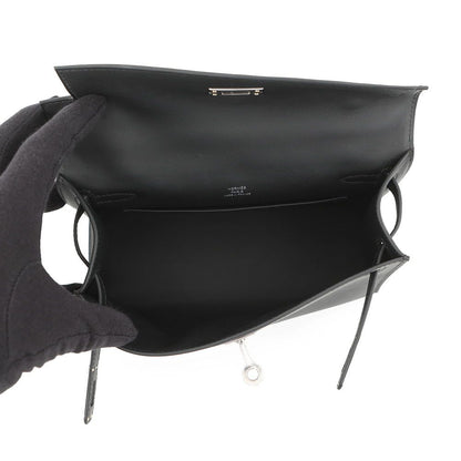 Hermes Handbag Pochette Kelly Black Silver Swift — view 5