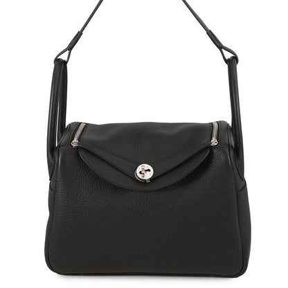 Hermes Lindy 30 Black Silver Taurillon Clemence 2-Way Shoulder