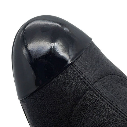 Chanel Boots CC Logo Ribbon Short Leather Patent 34c Shoes Ankle Black — view 6
