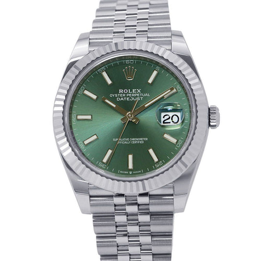 Rolex Datejust 41 SS 18k White Gold Roulette Watch Mint Green Dial