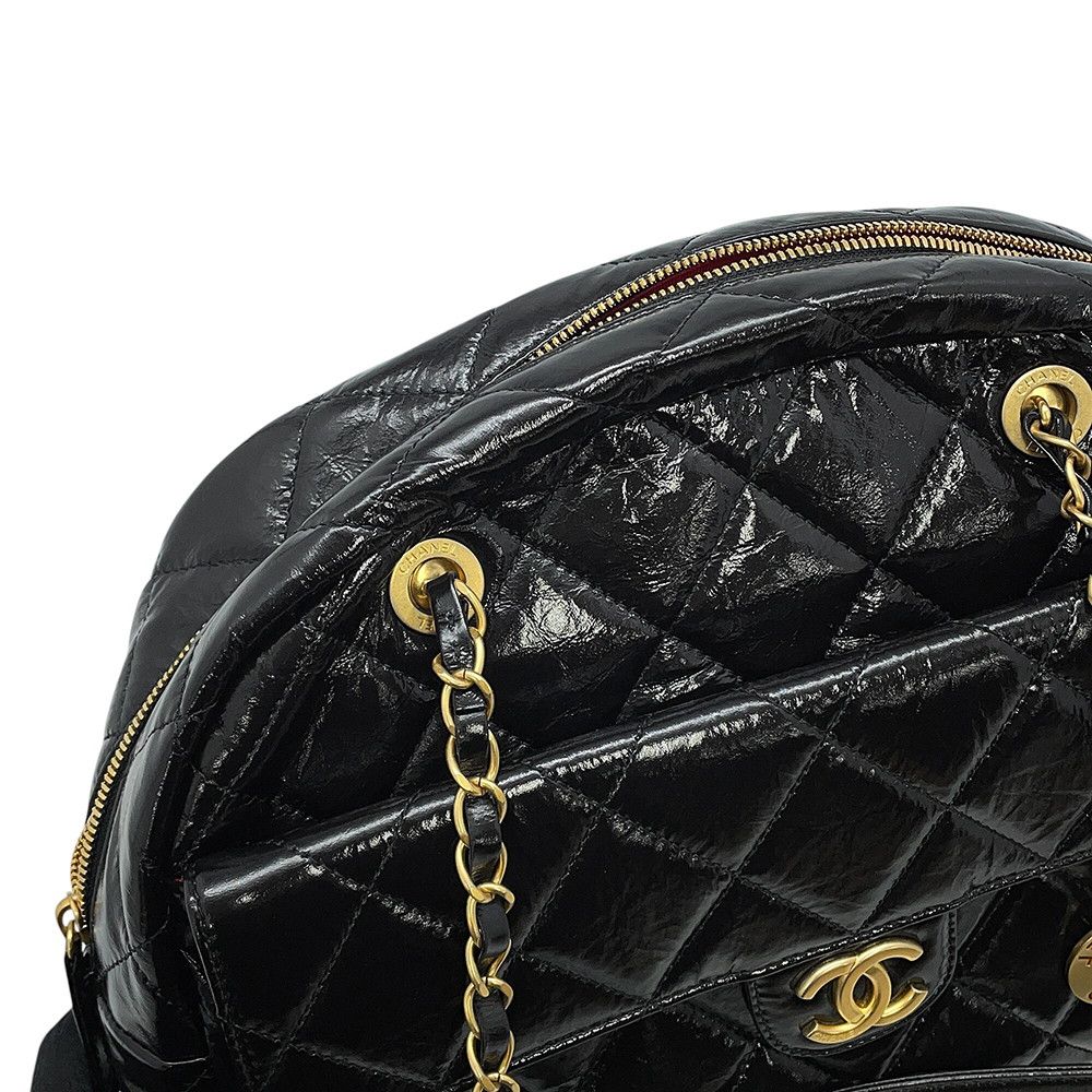 Chanel Shoulder Bag CC Logo Quilted Maxi Shiny Calf Leather Black — view 6