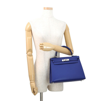 Hermes Handbag Kelly 28 Sellier Blue Electric Matte Silver Epsom 2-Way — view 4