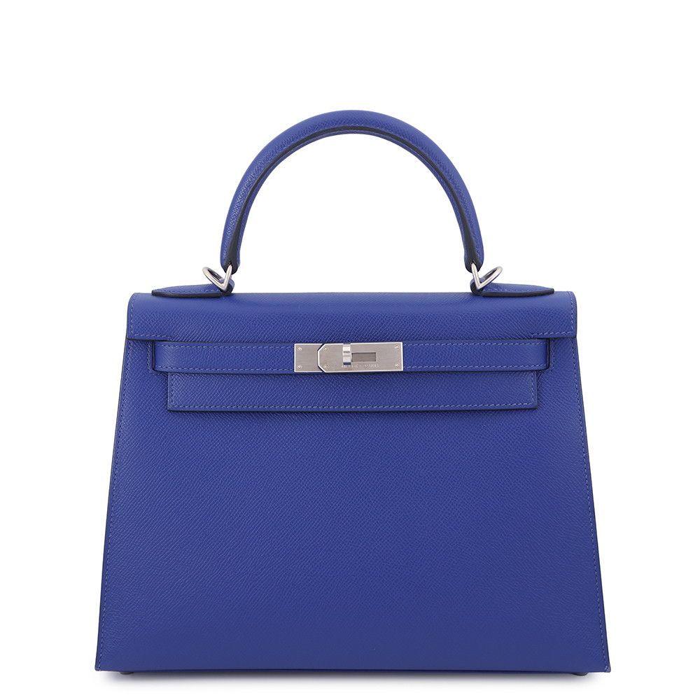 Hermes Handbag Kelly 28 Sellier Blue Electric Matte Silver Epsom 2-Way