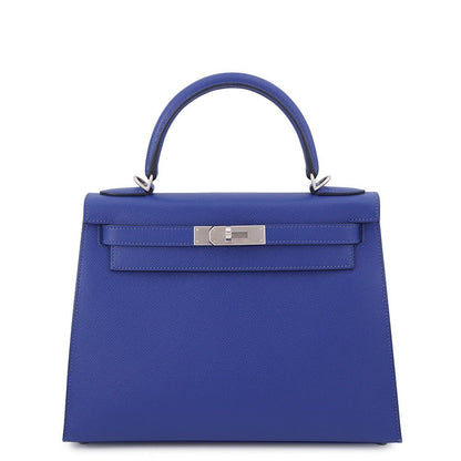 Hermes Handbag Kelly 28 Sellier Blue Electric Matte Silver Epsom 2-Way