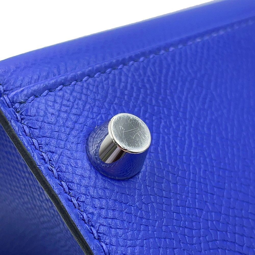Hermes Handbag Kelly 28 Sellier Blue Electric Matte Silver Epsom 2-Way — view 7