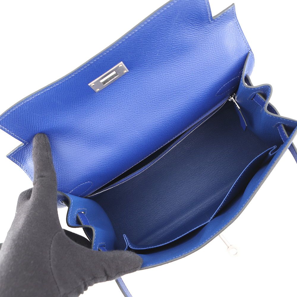 Hermes Handbag Kelly 28 Sellier Blue Electric Matte Silver Epsom 2-Way — view 5