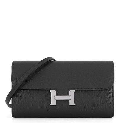 Hermes Wallet Constance Tougo Long Black Silver Epsom