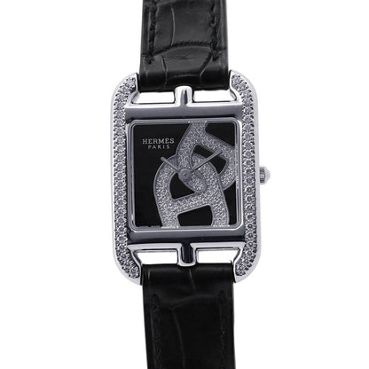 Hermes Cape Cod Double Tour Chaine D'ancre Diamond Bezel Watch Black Dial