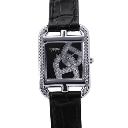 Hermes Cape Cod Double Tour Chaine D'ancre Diamond Bezel Watch Black Dial