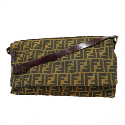 Fendi Shoulder Bag Zucca Nylon Canvas Brown Silver