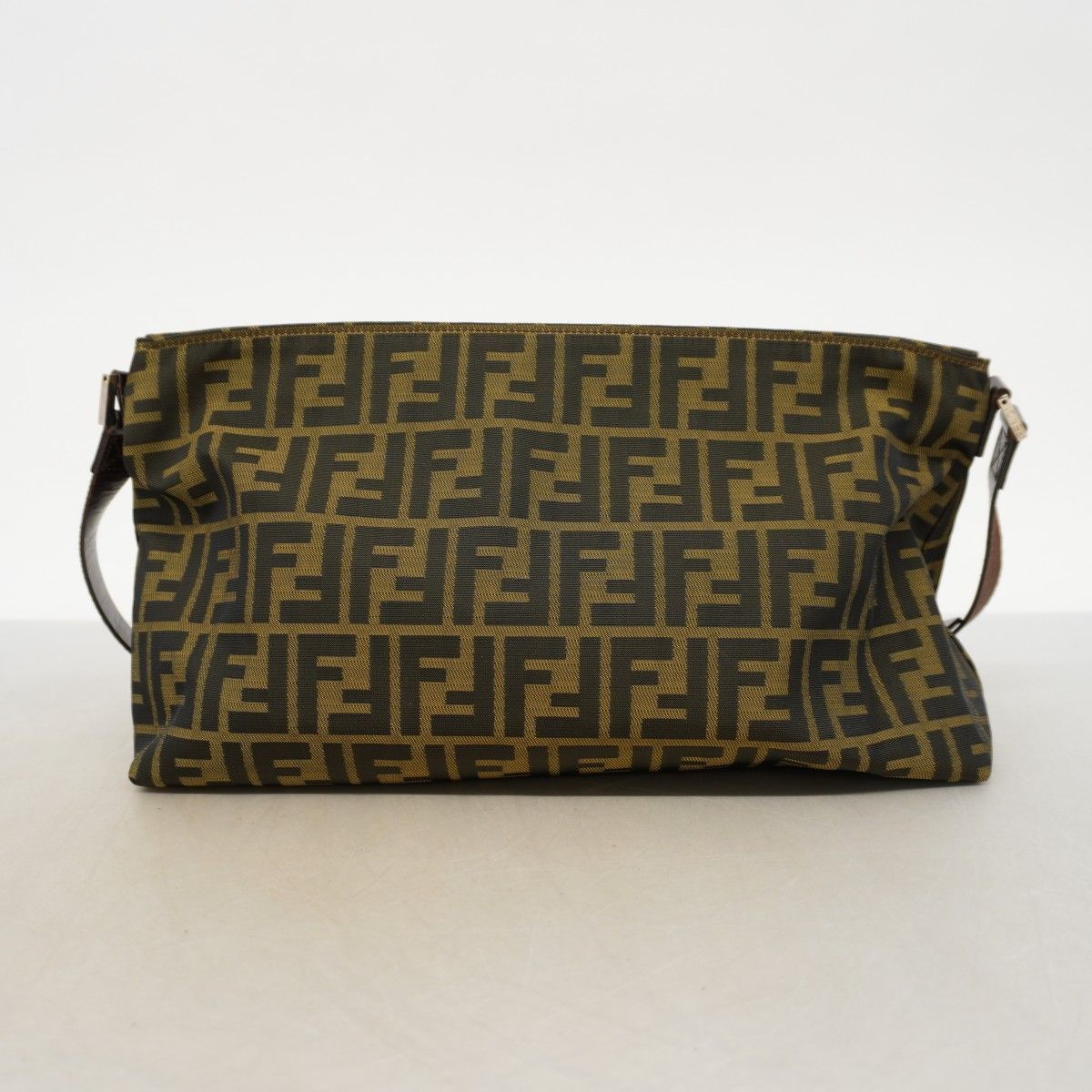 Fendi Shoulder Bag Zucca Nylon Canvas Brown Silver — view 9