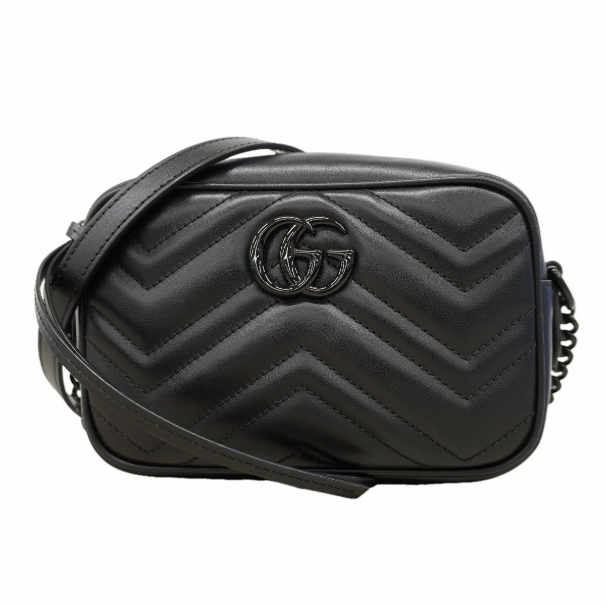 Gucci Shoulder Bag GG Marmont Leather Black Silver