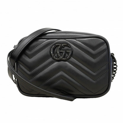 Gucci Shoulder Bag GG Marmont Leather Black Silver