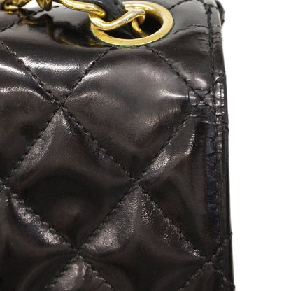 Chanel Shoulder Bag Mini Quilted Patent Leather Black Gold — view 7