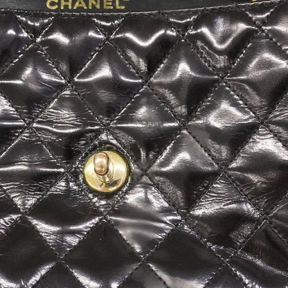 Chanel Shoulder Bag Mini Quilted Patent Leather Black Gold — view 9