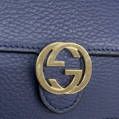 Gucci Shoulder Wallet Interlocking Leather Blue Gold — view 7
