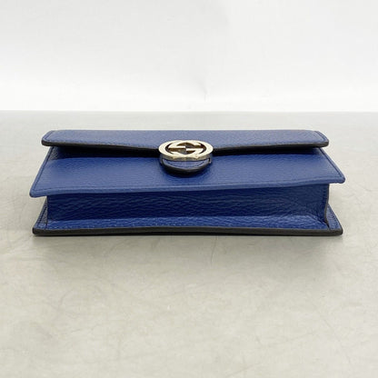 Gucci Shoulder Wallet Interlocking Leather Blue Gold — view 3