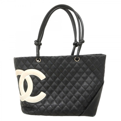 Chanel Tote Cambon Lambskin Black White Silver