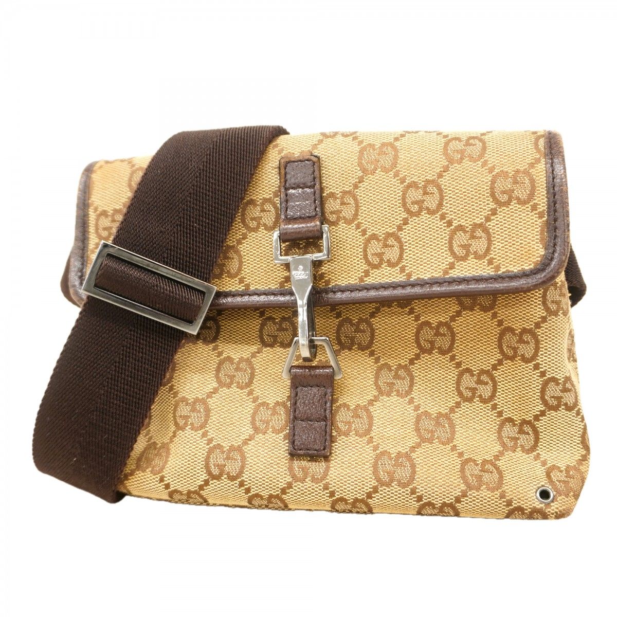 Gucci Waist Bag GG Canvas Brown Silver